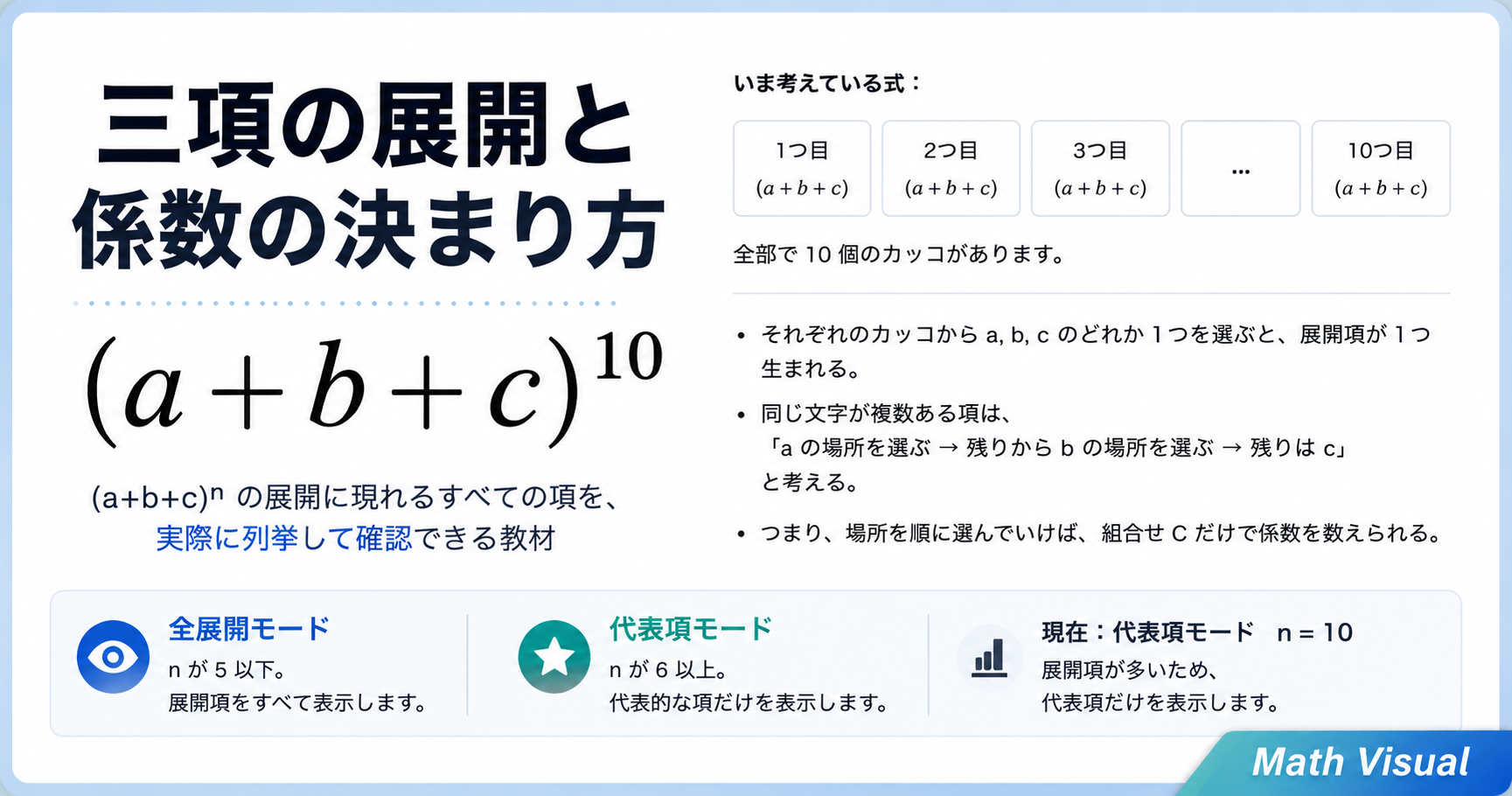 三項の展開と係数の決まり方